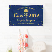 Verjaardagsdisplay donkerblauw goud klas 2026 spandoek (Insitu)