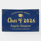 Verjaardagsdisplay donkerblauw goud klas 2026 spandoek (Horizontaal)