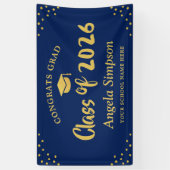Verjaardagsdisplay donkerblauw goud klas 2026 spandoek (Verticaal)