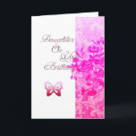 Verjaardagsdochter (roze) kaart<br><div class="desc">Roze bloemen met vlinders verjaardag dochterkaart.</div>