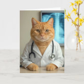 Verjaardagsdokter Kat met Stethoscoop Kaart (Gele Bloem)