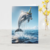 Verjaardagsdolfijn springt uit het water kaart (Gele Bloem)