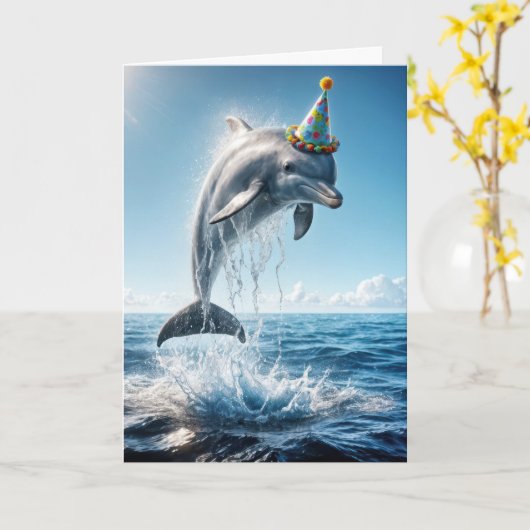 Verjaardagsdolfijn springt uit het water kaart (Gele Bloem)