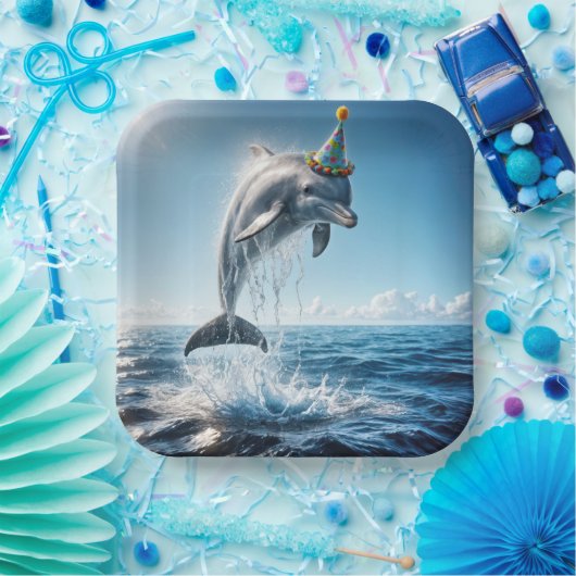 Verjaardagsdolfijn springt uit het water papieren bordje (Feest)