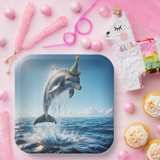 Verjaardagsdolfijn springt uit het water papieren bordje (Feest)