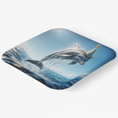 Verjaardagsdolfijn springt uit het water papieren bordje (Gebogen)