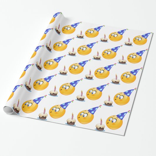 verjaardagsemoji cadeaupapier (Uitgerold)