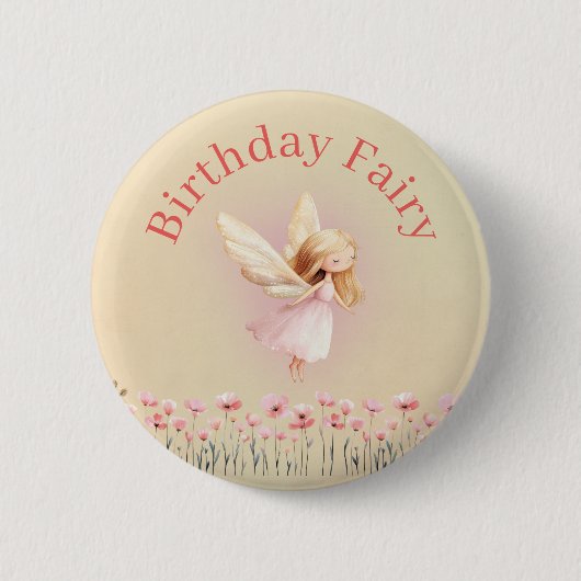 Verjaardagsfee Ronde Button 5,7 Cm (Voorkant)