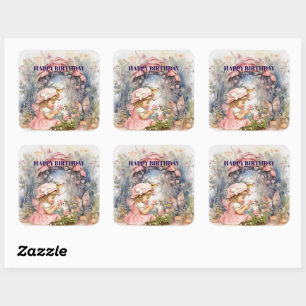 Verjaardagsfee Vintage Meisje Vierkante Sticker