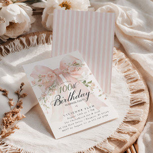 VERJAARDAGSFEEST 100ste Verjaardag Elegante Roze B Kaart