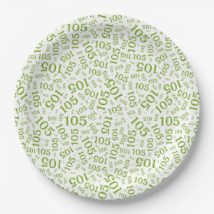 Verjaardagsfeest 105e groen / wit willekeurig patr papieren bordje
