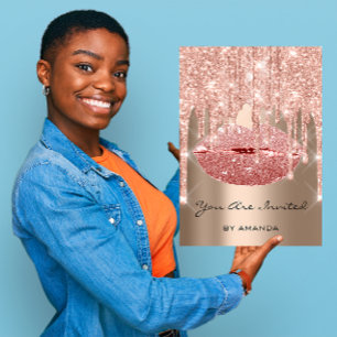 Verjaardagsfeest 16e Kus Lippen Roos Blush Glitter Kaart
