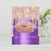 Verjaardagsfeest 16e Kus Lippen Roze Paars Glitter Kaart (Staand voorkant)