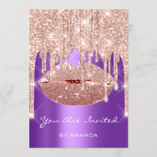 Verjaardagsfeest 16e Kus Lippen Roze Paarse Glitte Kaart