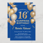 Verjaardagsfeest 16e verjaardag Blauwe en Gouden B Kaart (Voorkant / Achterkant)