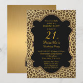 Verjaardagsfeest 21e, Cheetah, Zwart & Goud Kaart (Voorkant / Achterkant)