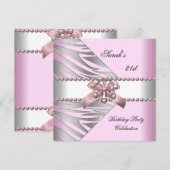 Verjaardagsfeest 21e Pink Zebra Wit Roze Parel Kaart (Voorkant / Achterkant)