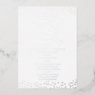 Verjaardagsfeest 25-jarig huwelijksjubileum zilver folie uitnodiging