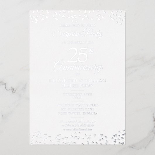 Verjaardagsfeest 25-jarig huwelijksjubileum zilver folie uitnodiging (Voorkant)
