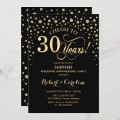 Verjaardagsfeest 30 jaar zwart goud elegant kaart (Voorkant / Achterkant)