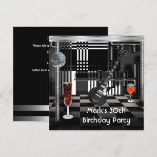 Verjaardagsfeest 30e Mannen Gitaar Dranken Zwart W Kaart