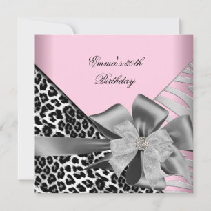 Verjaardagsfeest 30e Zebra Luipaard Roze Zwart Kaart