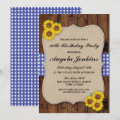 Verjaardagsfeest 30e Zonnebloem Hout Burlap Uitnod Kaart (Voorkant / Achterkant)