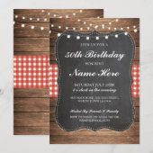 Verjaardagsfeest 40e 50e Check Rustic Wood Uitnodi Kaart (Voorkant / Achterkant)