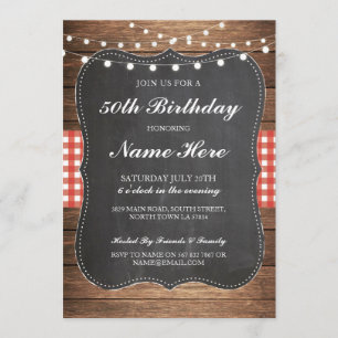 Verjaardagsfeest 40e 50e Check Rustic Wood Uitnodi Kaart