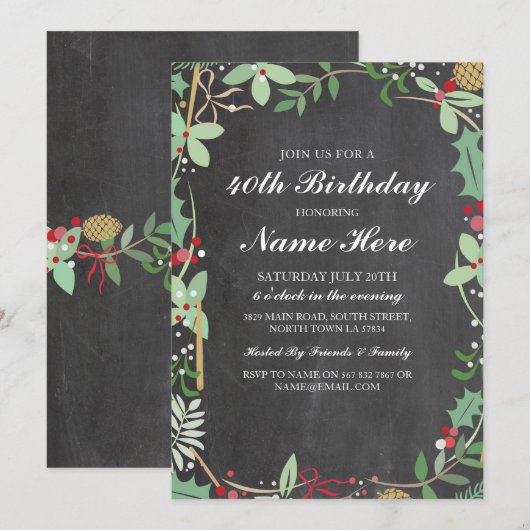Verjaardagsfeest 40e 50e Rustieke ChalK Berry Uitn Kaart (Voorkant / Achterkant)