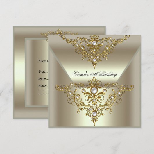 Verjaardagsfeest 40e goud mint crème parel kaart (Voorkant / Achterkant)