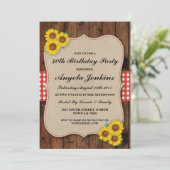 Verjaardagsfeest 40e Zonnebloem Hout Burlap Uitnod Kaart (Staand voorkant)