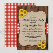 Verjaardagsfeest 40e Zonnebloem Hout Burlap Uitnod Kaart (Voorkant / Achterkant)