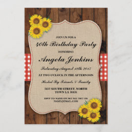 Verjaardagsfeest 40e Zonnebloem Hout Burlap Uitnod Kaart
