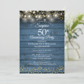 Verjaardagsfeest 50ste Gouden Jubileum Blauw Rusti Kaart (Staand voorkant)