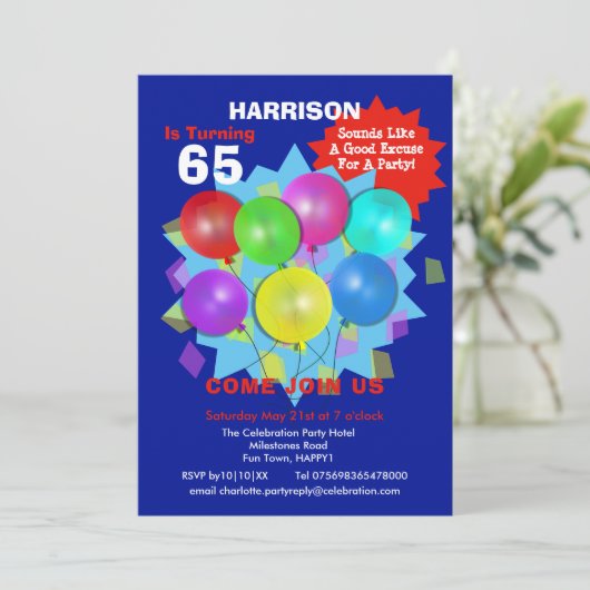 Verjaardagsfeest 65e mijlpaal gepersonaliseerde ui kaart (Staand voorkant)