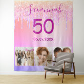 Verjaardagsfeest aangepaste foto roze gouden glitt wandkleed (In situ)