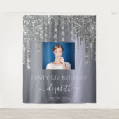 Verjaardagsfeest aangepaste foto zilver glitters g wandkleed (Voorkant)