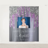 Verjaardagsfeest aangepaste foto zilver glitters p wandkleed (Voorkant)