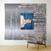 Verjaardagsfeest aangepaste foto zilverkleurige ro wandkleed (In Situ (horizontaal))