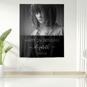 Verjaardagsfeest aangepaste foto zwart wit modern wandkleed