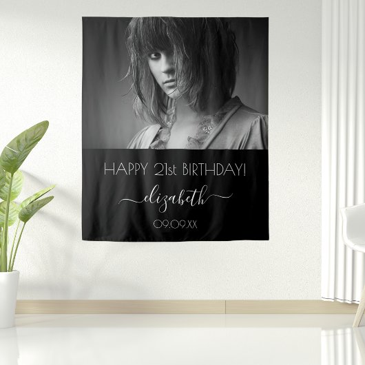 Verjaardagsfeest aangepaste foto zwart wit modern wandkleed