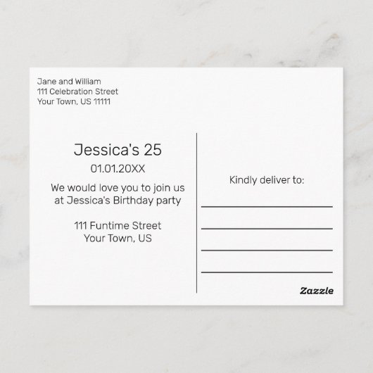 Verjaardagsfeest Aankondiging Uitnodiging Briefkaa (Achterkant)