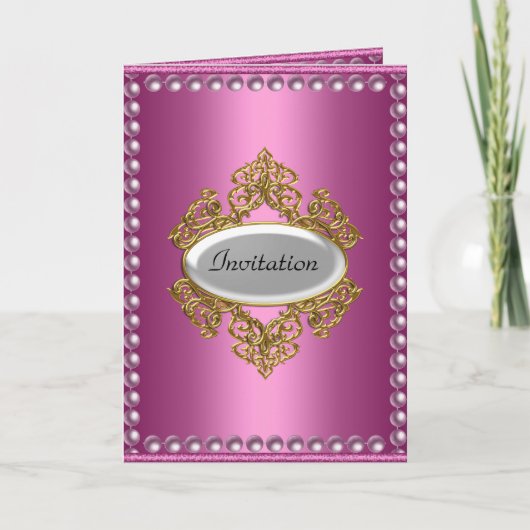 Verjaardagsfeest Aankondigingskaart Roze (Voorkant)