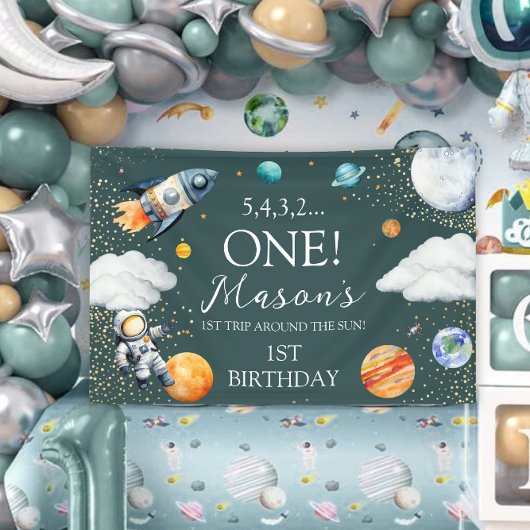 Verjaardagsfeest achtergrond banner Rocket Space O