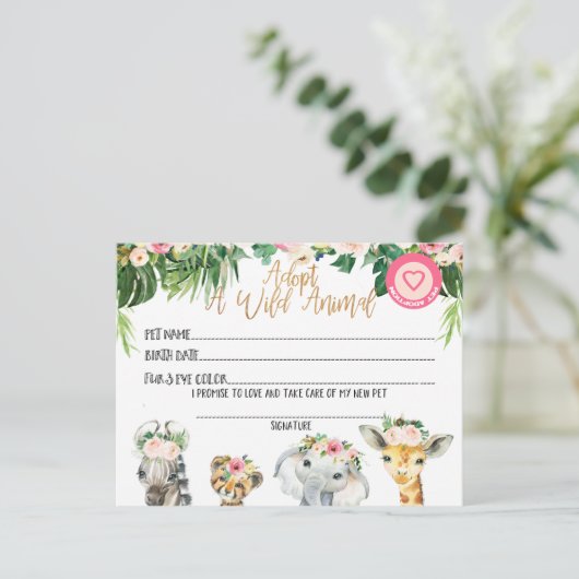 Verjaardagsfeest adopteert een wild dier certifica briefkaart (Staand voorkant)