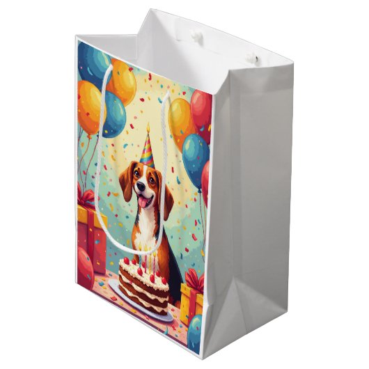 Verjaardagsfeest Amerikaanse Engelse Foxhound Medium Cadeauzakje (Voorkant Gekanteld)
