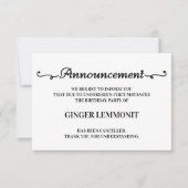 Verjaardagsfeest annuleringskaarten aankondiging (Voorkant)