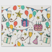 Verjaardagsfeest Ballonnen Taart Champagne Cadeaupapier (Vlak)