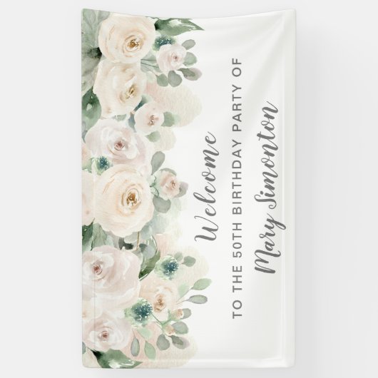 Verjaardagsfeest Banner 50ste Witte Roos Bloemen (Verticaal)